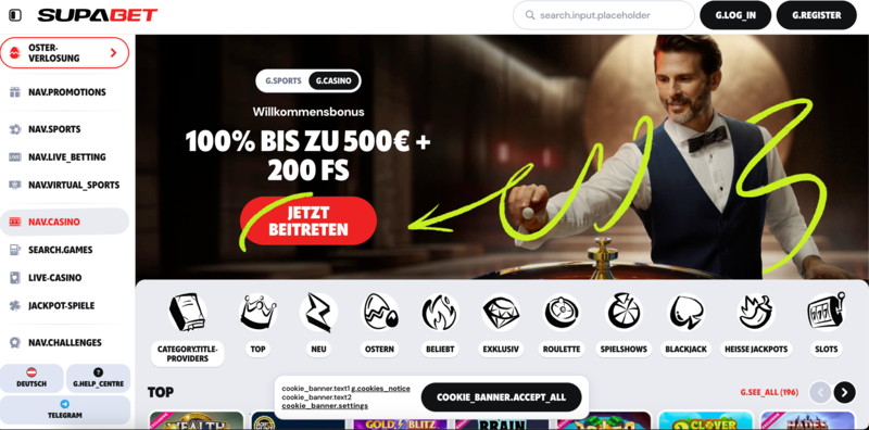 Supabet Casino – legale Website für Glücksspiele